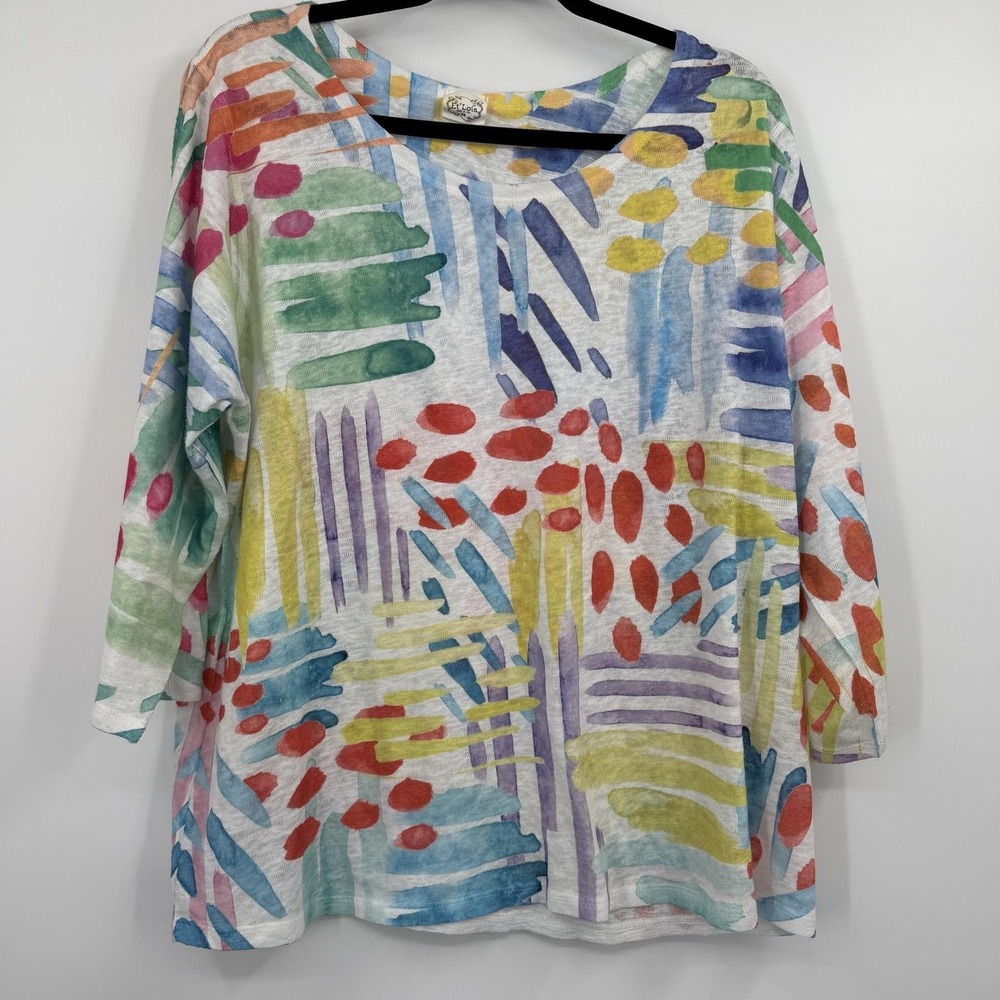 Et'Lois Tunic Blouse Womens 2X Multicolor Art Breathabl Knit 3/4 Sleeve Pullover